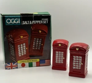 Vintage OGGI Ceramic Salt and Pepper Shakers London Phone Booth New In Box - Picture 1 of 8