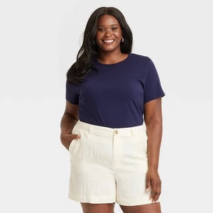 A New Day Women’s T-Shirt Short Sleeve Navy Blue Solid Cotton Spandex Crew 2X - Picture 1 of 1