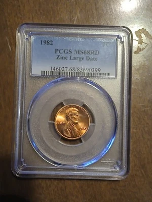 1982 Lincoln Cent PCGS MS68RD ZINC LARGE DATE - Image 1 of 2