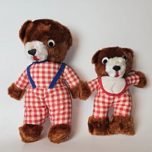 Coppia di orsacchiotti peluche vintage anni 50 60 occhi rossi gingham googly yoski giappone - Foto 1 di 23