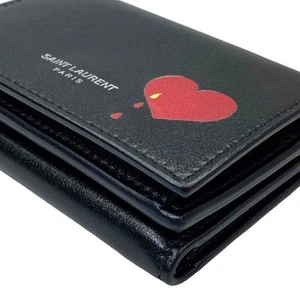 Saint Laurent Paris Tiny Wallet Tri-fold Compact Wallet Mini Heart Motif Leather - Picture 1 of 10