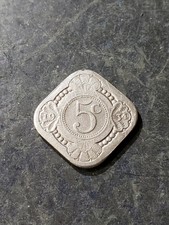 1934 Netherlands Dutch 5 Cents Square Coin #179