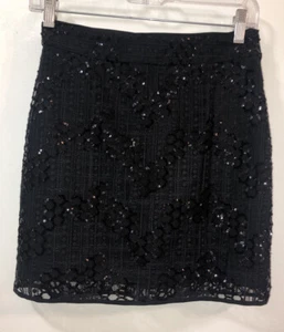 MILLY Black Mini Skirt Sequins Lace Fully Lined Side Zip Formal Elegant Sz 2 - Picture 1 of 9
