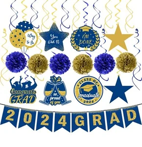 Graduation Decorations Class of 2024 Blue Pre-Assembled Hanging Swirls 2024 G... - Picture 1 of 7