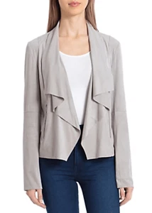 Bagatelle Womens Faux Suede Drape Open Front Jacket Light Gray Large - Picture 1 of 12