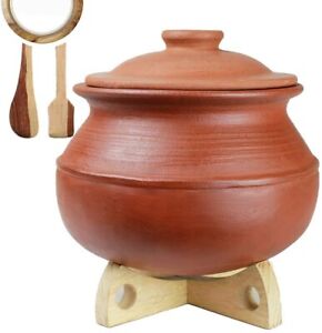 Clay Pot With Lid Clay Handi/Earthen Pot for Cooking with Lid (Red, 3 L)