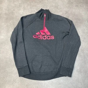 Adidas Sweatshirt Womens Medium 1/4 Quarter Zip Spellout Sports Jumper, Grey - Picture 1 of 10