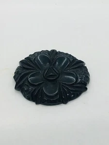 Brosche schwarz Bakelit floral Vintage geschnitzt - Bild 1 von 5