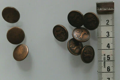9 schöne Ösenknöpfe Kupfer 6 davon mit Silhouette Italien ø ca. 1,5 cm - Bild 1 von 2
