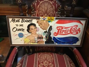 Rare 1940s Pepsi Cola Cardboard Advertising Sign With Original Aluminum Frame - Picture 1 of 20