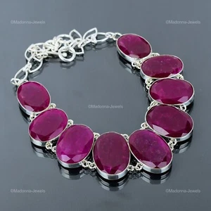 Kashmir Rubi Stone 925 Sterling Silver Birthday Chain Trendy Necklace Jewelry - Picture 1 of 6