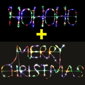 Ho Ho Ho Merry Christmas Solar Multi LED Tube Rope Light Xmas Outdoor Motif Sign - Picture 1 of 4