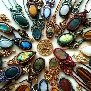 20 Pcs Natural Mix Gemstones Handmade Bohemian Macrame Necklaces Wholesale Lot - Picture 1 of 5