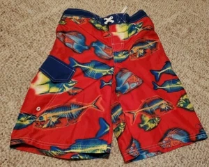 OP Boys Surf Board Swim Trucks Red With Fish XL 14-16 Board Shorts - Picture 1 of 3