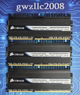 6GB (3x2GB) PC3-12800U DDR3-1600MHz 2Rx8 Non-ECC Corsair CMP6GX3M3A1600C8 - Image 1 of 2