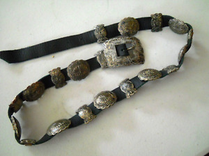 Old M ROGERS Southwestern Native American Sterling Silver Stampwork Concho Belt