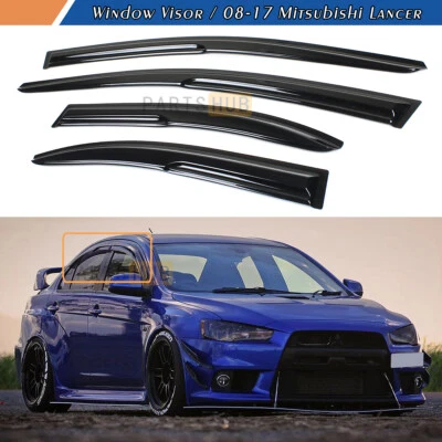 For 2008-2017 Mitsubishi Lancer EVO X JDM Mugen Style Window Visors Rain Guards - Image 1 of 4