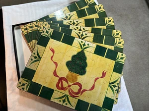 Set Of 6 Acorn Company Placemats Cork Backed, Festive Topiary 1997 Christmas #SO - Picture 1 of 10