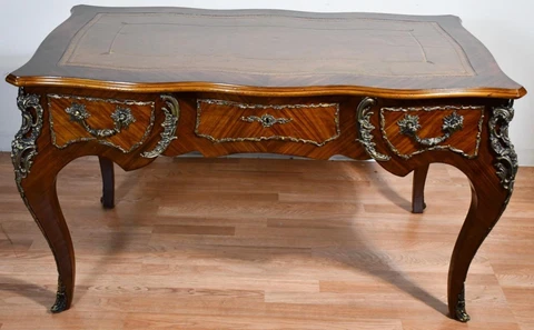 1920 Antique French Louis XV Walnut & Leather Top Writing desk office Desk Cover