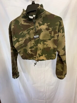 Adidas Sweater Womens Adult Small Green Camo Cropped Logo Zip Pullover Ladies - Image 1 of 4