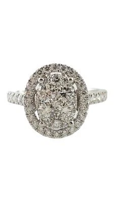 Anillo con racimo ovalado de diamantes de oro blanco de 14 quilates tamaño 7-7,25 #16970 Foto 1 de 4