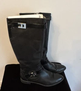 Women's Calvin Klein Tracie Black Leather Knee Riding Boots Size 8 EUC - Picture 1 of 11
