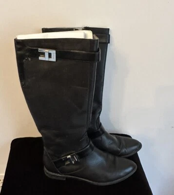 Women's Calvin Klein Tracie  Black Leather Knee Riding Boots Size 8 EUC - Image 1 of 4