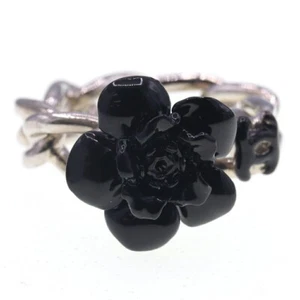 CHANEL Ring Camellia Cocomark A24645 Black Silver Metal Used Ring Accessory - Picture 1 of 6