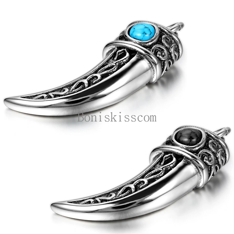 Collar colgante tribal diente de lobo de acero inoxidable vintage para hombre®s niños con cadena Foto 1 de 4