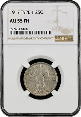 1917 Liberty Standing Silver Quarter Type 1 NGC AU55 FH - Image 1 of 2