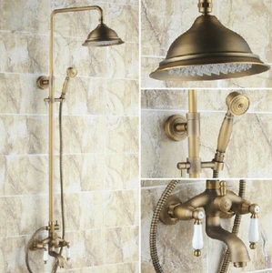 Antiguo juego de grifos de baño de latón lluvia/de mano grifos mezcladores de ducha kit Drs161 - Imagen 1 de 6