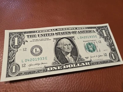 Uncirculated $1 Birthday Note - Fancy Serial Number - 04201933 - April 20, 1933 - Image 1 of 3