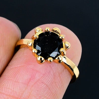 Anillo Hecho a Mano Espinela Negra Chapado en Plata 925 Talla 5.5 EE. UU. Foto 1 de 3