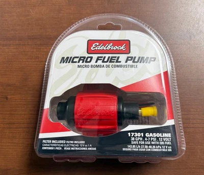Edelbrock 17301 12 Volt 38GPH Gasoline Micro Fuel Pump - RED - NEW FREE SHIP - Image 1 of 3