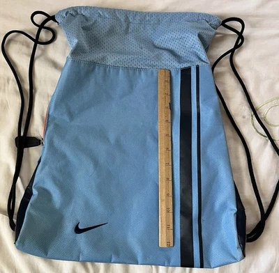 ✨Nike Light Blue Bag with Black Draw String Backpack w/Black Stripe & Nike Swish - Image 1 of 2