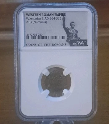 Roman Empire Coin- Valentinian I AD 364-375 - AE3 (Nummus) Authentic NGC Ancient - Image 1 of 4