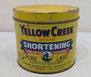 Vintage Yellow Creek Brand Shortening PURE LARD 2lb Tin Can Elkhart Indiana Ind - Picture 1 of 13