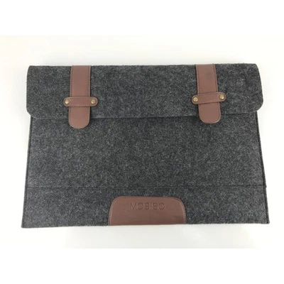 MOSISO Laptop Sleeve Case Felt Gray w/ Brown Faux Leather Accents Tablet Cover - Image 1 of 4