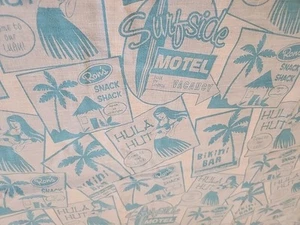 FUN Blue Retro Hula/Surf/Hawaii Queen Flat Sheet +2 Standard Cases Cotton Blend - Picture 1 of 15