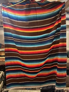 Ancienne couverture/tapis vintage laine mexicaine saltillo serape sud ouest 60x82 - Photo 1/5