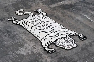 White 3x5 Ft Tibetan Tiger Rug Animal Print Tufted Area Rug With 100% Pure Wool - Picture 1 of 5