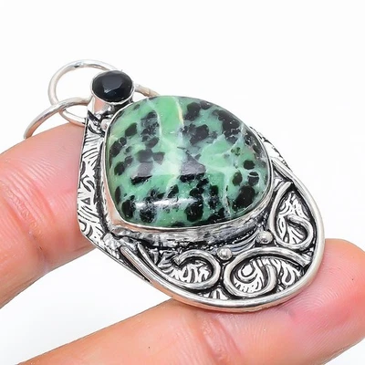 Ruby Zosite, Gemma Di Spinello Nero, Pendente In Argento Sterling 925 2.17" - Immagine 1 di 4