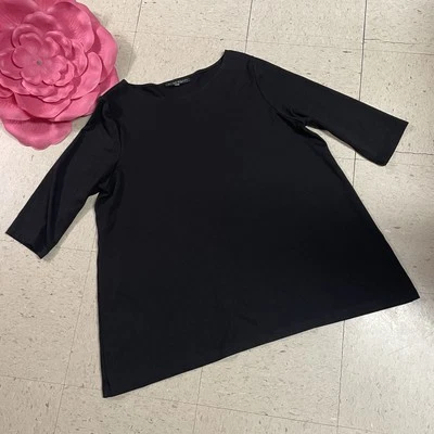 BRYN WALKER Preto Top Modal Blend Stretch Feito Nos EUA Tamanho XL Lagenlook - Imagem 1 de 4