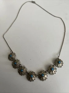 schöner Silber  900 Vintage Collier Halskette mit Türkisen - Bild 1 von 10