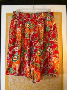 Vtg Impressions Red Floral Rayon Long Shorts Large Vibrant Tropical Print Flowy - Picture 1 of 5