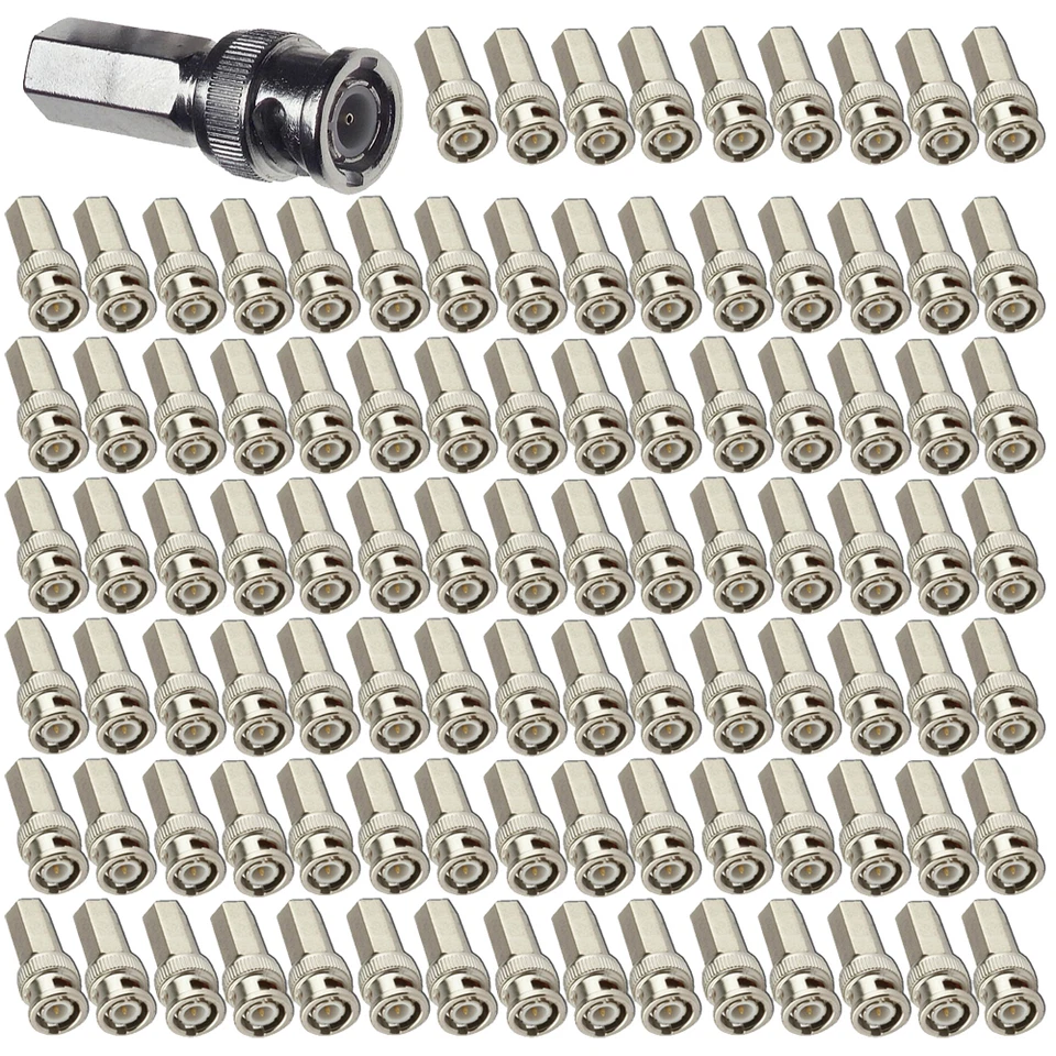 100x Twist On BNC Male Video Connector for CCTV Security System RG59 Cable  - Image 1 of 4
