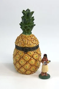 Porcelain Hinged Trinket Box Cooking Club Of America Pineapple & Hula Girl - Picture 1 of 8