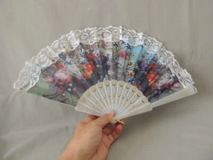 Chinese fan floral decorated fabric- bronze and synthetic - Picture 1 of 11