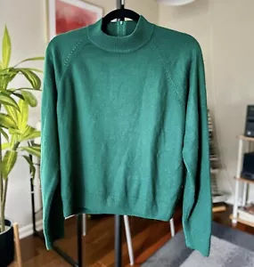 Koret 60s 70s Vintage Dark Green Soft Mock Neck Sweater with Zipper Size L - Picture 1 of 2