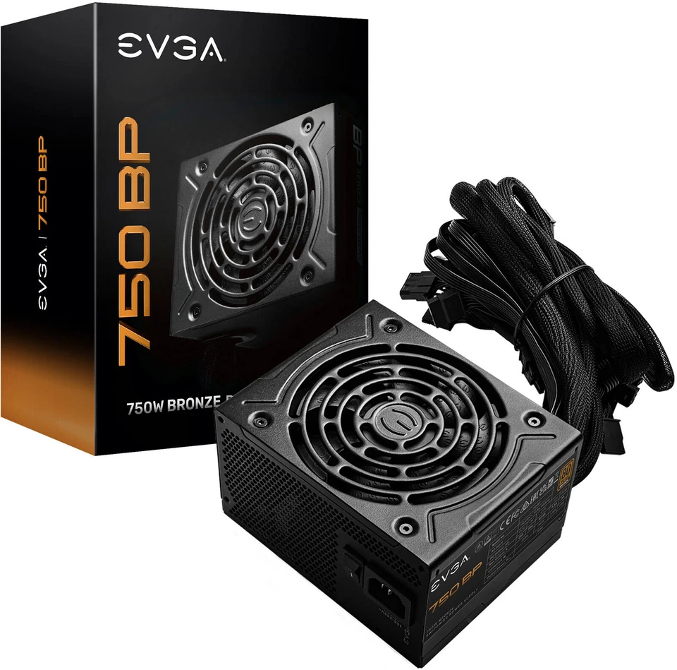 EVGA 750 BP 80+ BRONZE 750W Compact Power Supply - 120mm Size - Black   100-BP-0 - Image 1 of 1